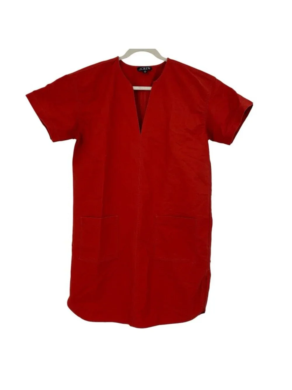J Crew Size ST Patch-Pocket Pullover Dress Structured Cotton Poplin Orange